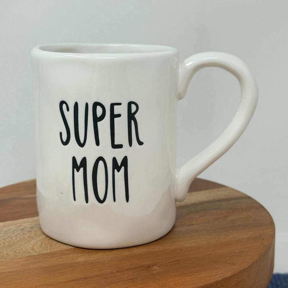SUPER MOM Stoneware 16 fl oz White Coffee Mug by Pier 1 Imports - 4.5" Tall